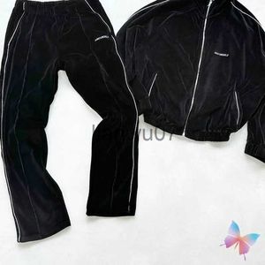 Men's Tracksuits 23 New Winter Askyurself Jackets Black Velvet Embroidery Letter Spliced Casual Sports Hoodies Set High Street Zipper Coat Pants J231117