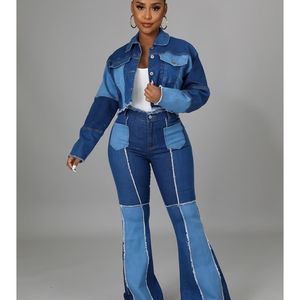Men s Jean Fashion Denim Two Piece Pant Set Splice Vintage Streetwear Y2K Short Jacket and Casual Slim Outfit 2 231116