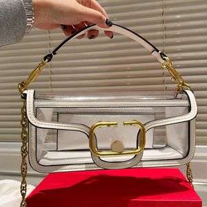 Flap Messenger Bag Chain Shoulder Crossbody Bags Women Handbag Purse Transparent Pvc Gold Hardware Letter Buckle Genuine Leather Clutch High Quality