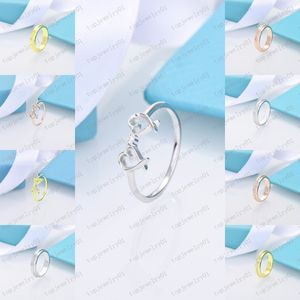 Tasarımcı Çift T-şekilli yüzük Çift Kalp 925 STER Silver Diamond Ring Klasik Kadın Lüks Takı Orijinal Çanta