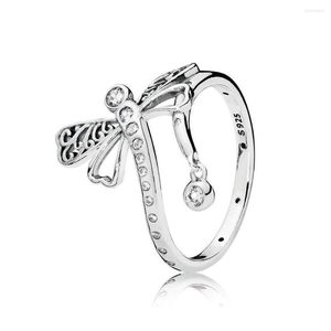 Cluster-Ringe authentisches 925er Sterlingsilber schimmernder verträumter Libelle-Mode-Ring für Frauen-Geschenk-DIY-Schmuck