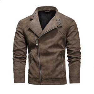 Men's Jackets Winter Fleece Warm Motorcycle Leather Jacket Trendy Diagonal Zipper Slim Fit Overcoat Coat Military 231116
