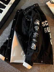 Giacche da uomo Mafokuwz Giacca di jeans nera Uomo Primavera 2023 Tendenza coreana abbottonata Streetwear Cappotto Hong Kong Style Handsome Casual Letter