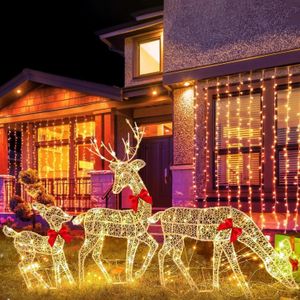 Other Event Party Supplies 3pcs Set Christmas Elk Deer With Lighting Strips Glowing Glitter Reindeer Outdoor Garden Decorations Festival Ornament Decor 231116