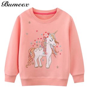 Hoodies Sweatshirts Bumeex Toddler Girls Sweatshirt Round Neck Pullover Shirt Unicorn Clothes Autumn and Winter Long sleeved Tops Kids Sweater 231116