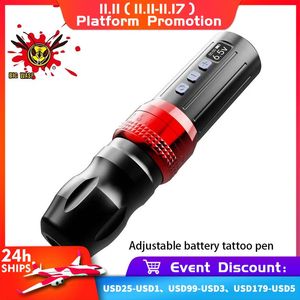 Tatueringsmaskin bigwasp justerbar trådlös tatueringsmaskin Rotary Battery Pen Stark motor LCD Digital Display för Artist Body Permanent Makeup 231116