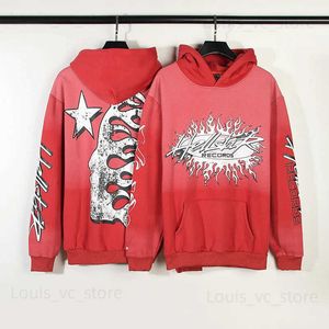 Męskie bluzy bluzy Hellstar High Street Ins Vintage Mud Print Red Bluza Brushed Men's and Women's Loose Hoodie T231117