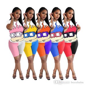 Women Tracksuits Two Pieces Set Designer 2023 New Naughty Little Soldier Contrast Fashion T-shirt Shorts 5 Colours