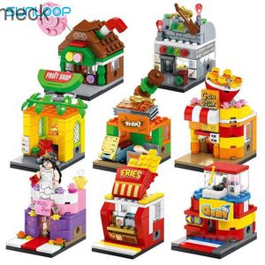 Blocks Mini Street Shops Building Blocks Fruit French Fries Popcorn Shop Candy House Gaming Room store Building Bricks Child Toys Gifts