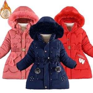 Down Coat Thick Keep Warm Winter Girls Jacket Detachable Hat Plush Collar Hooded Padded Lining Coat For Kids Children Birthday Present 231117