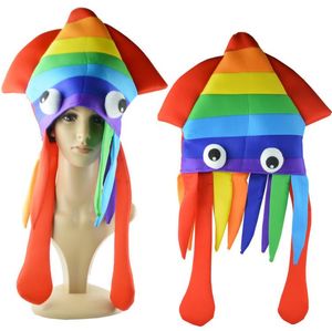 Rainbow Octopus Hat Party Красочная кальцена Хэллоуин Косплей костюм морских животных Смешные сумасшедшие аксессуары для головных уборов