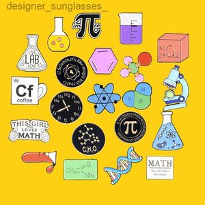 Pimler broşlar bilim şeyler matematik emaye pin test tüp atomik model kimyasal sembol konik şişe broş metal rozeti hediyesi bilime enthusiastl231117