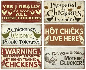 2023 Funny Chickens Tin Signs Metal Painting Vintage Poster Rooster Hens Eggs Retro Plaque Wall Stickers Painting for Farm Outdoor4687393