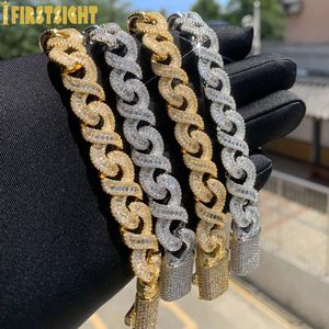 Cuff Infinity Bracelet Silver Plated Iced Out Bling 12mm Cuban Chain Prong Settin CZ Zircon Bangle Hip Hop Men Women Jewelry 231116