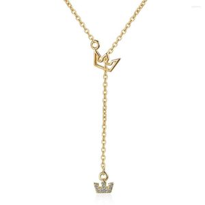 Catene Corona da principessa Collana con ciondolo con ciondolo color argento Catena lunga per donna Gioielli di moda in oro con zirconi cubici