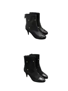 10A Designer-Winterschuhe, Damen-Absatzstiefel, kniehohe Stiefel, Plateau-Luxus-Regenstiefel, Schaffell, dicke Sohle, Markengummi, Schwarz, Größe EUR 35–41