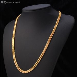 Whole-Gold Chain Necklace Men 18K Stamp 18K Real Gold Plated 6MM 55CM 22 Necklaces Classic Curb Cuban Chain Hip Hop Men 255D