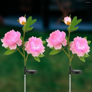 2st Solar LED Peony Flower Lamp med 3 huvuden IP65 Vattentät trädgårdsmark Ljus för utomhus gårdsväg Lagmatta belysning