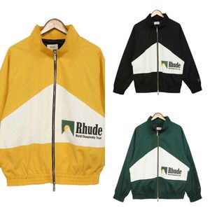 50 off~rhude can Trendy Rhude Patchwork Pill Zipper Printed Short 2022 Autumn Jacket for Men sports windbreaker O rhudecoat jacket