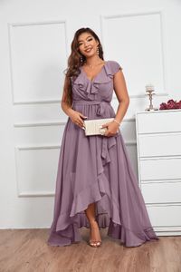 Plus storlek V-Neck Hi-Lo Mother's Dresses Chiffon Asymmetrical Mother of the Bride Dresses