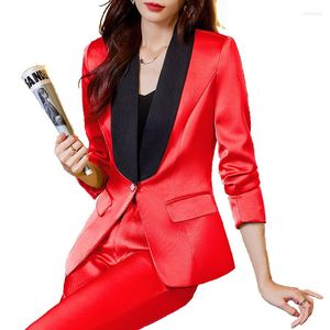 Dwuczęściowe spodnie kobiet czerwone garnitury 2023 Kobiety Spring High End Professional Temperament Moda Blezer i biuro damskie odzież robocza