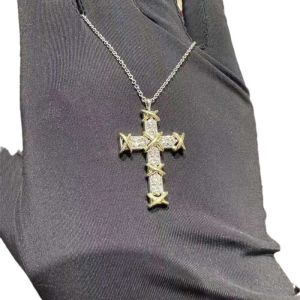 Collana Gioielleria Nuova Collana Della Famiglia T Ciondolo Placcato Da Donna Con Diamanti Pieni Colorati Collare A Croce Catena Ism