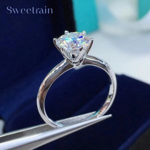 Pierścionki ślubne 3CT 6 zębów V Style klasyczny Półprawa Diamentowa Ring 925 Silver 18K White Gold Reagement Fine Jewelry 231117