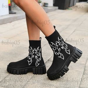 Boots Ankle Boots Shoes for Women Platforms Gothic Black Plus Size Sneakers Comfortable Round Toe Sock Knit Western Sale Free Shipping T231117