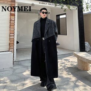 Herr ull blandar Noymei Autumn/Winter Korean Style All-Match Black Grey Patchwork Oregelbundet Wide Woolen Coat Lapel Temperament Men Jacket WA3441 231117