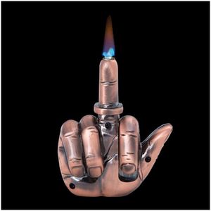 Lighters Unusual Middle Finger Jet Torch Lighter Creative Straight Flame Butane Compact Refillable Gas With Sound Gadgets For Men Spoo Dhhr8