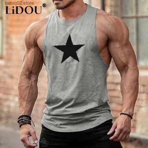 Men's Tank Tops Fitness Outdoor Sport Running Climbing Sleeveless Star Print T-Shirt Men Under Skin Muscle Power Gym Male Tees Loose Train Vest T230417