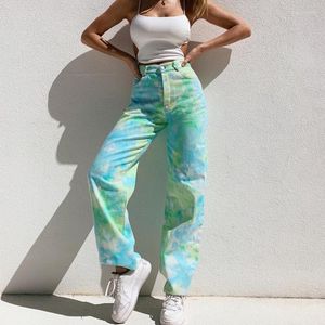 Jeans da donna 2023 Pantaloni in denim da donna con stampa tie-dye alla moda Pantaloni lunghi casual sexy larghi dritti a vita alta Streetwear
