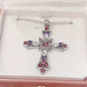 Anhänger Halsketten Gothic Rosa Kreuz Halskette Y2K Lila Zirkon Punk Anhänger Halsketten Grunge Herz Kreuz Halskette für Frauen Schmuck Zubehör Z0417