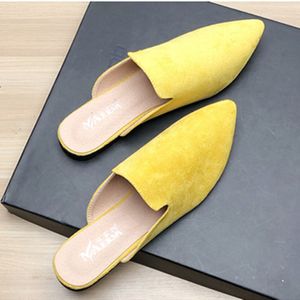 Slippers feminino simples costura de sapatos lisos de dedo pontudos ao ar livre lâminas de camelo azul solo solo amplo 4833 chegadas de mujer 230417