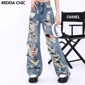 Jeans femininos reddachic tamanho grande rasgado namorado rasgado dano destruído y2k calça larga skater baggy street hip hop calças 231117