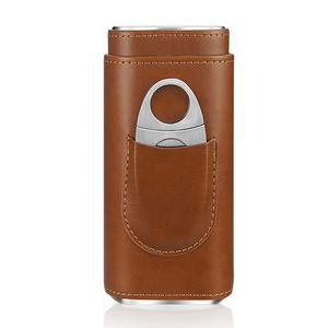 Anpassad ny design Brown Cigar Leather Humidor Box Luxury Portable Travel Cigar Set med rostfritt stål Cutter Juego de Cigarros Reis Sigarenset