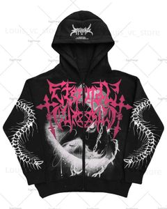 Erkek Hoodies Sweatshirts Amerikan Koyu Tarzı Yüksek Sokak Giyim Baskılı Gevşek fermuar Hoodie Erkekler Y2K Gotik Punk Rock Gündelik Büyük Boyu Sweatshirt Kadın T231117