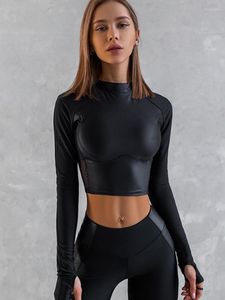 Kvinnors T -skjortor Kalevest Y2K Crop Tops Black Techwear Women Långärm Cyber ​​Gyaru Top Solid Sexig Streetwear Bustier Kvinnkläder 2023