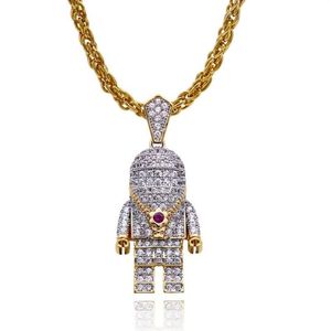 Lureen hip hop cor dourada gelada micro pave astronauta pingente colar para homens cz correntes longas joias da moda gift316b