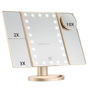 Kompaktowe lustra 22 Lekkie makijaż lustro stolik pulpit makijaż LED ekran dotykowy 1x/2x/3x/10x powiększenie lusterka Van High Definition Mirror 231116