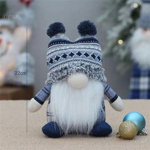 Christmas Decorations Hand-made Window Decorations Eye-catching Decoration Thanksgiving Ornaments Blue Knitted Dwarf Statue Christmas Decoration 231117