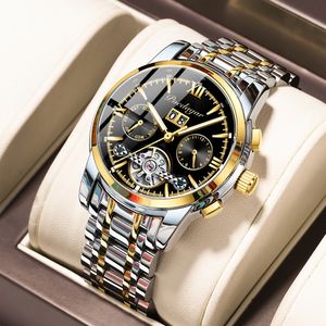 Orologio da uomo di design superiore, quadrante classico in oro, orologio meccanico multifunzione da uomo completamente automatico Tourbillon