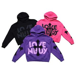 Erkek Hoodies Sweatshirts 2023 Yeni Baskılı Mektuplar Avrupa ve Amerikan Sokak Tasarımı Çapraz Baskılı Gevşek Hoodie Y2K Street Trend Sweatshirt J231116