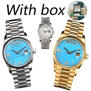 Dhgate Women's Diamond Watch Week Day Date 36 turquoise Dial Diamond Ring Scratch resistant Blue Crystal Women's Fully Automatic Mechanical Watch Montre De Luxe