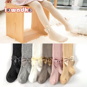 Footies Lawadka Spring Autumn Baby Rajstopy bawełnianie dziania dla dziewcząt moda bownot dzieci rajstopy miękkie legginsy 2023