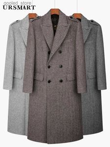 Trench da uomo Cappotto classico in lana con motivo a spina di pesce ultra lungo da uomo con piumino addensato moda britannica doppiopetto da uomo Q231118