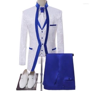 Men's Suits Formal White Royal Blue Rim Men Custom Made Wedding Groom Tuxedo Terno Masculino Slim Fit 3 Pieces Blazer Jacket Pant Vest