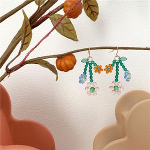 Dangle Earrings Multicolor Crystal Hand-Woven Beaded Boho For Women Girls Bohemian Summer Beach Flowers Jewelry Gift