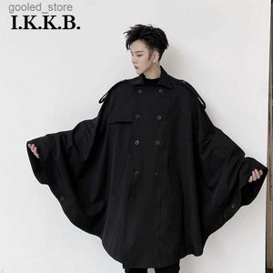 Men's Trench Coats Men's Coat Black Casual Autumn Fashion New Solid Color Double Breasted Men's Windbreaker Jacket Loose Men's Coat Large Q231118