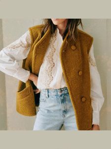 Mulheres coletes mulheres cardigan de lã engrossar colete outono v pescoço sem mangas solto botão jaquetas moda feminina elegante algodão outwear 231116